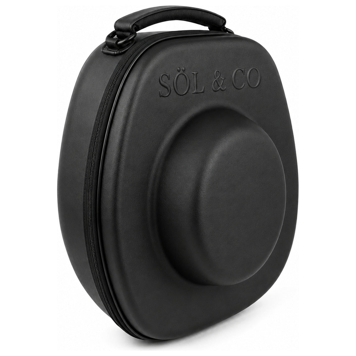 SÖL & CO Voyager Hat Travel Case, front view, black vegan leather exterior